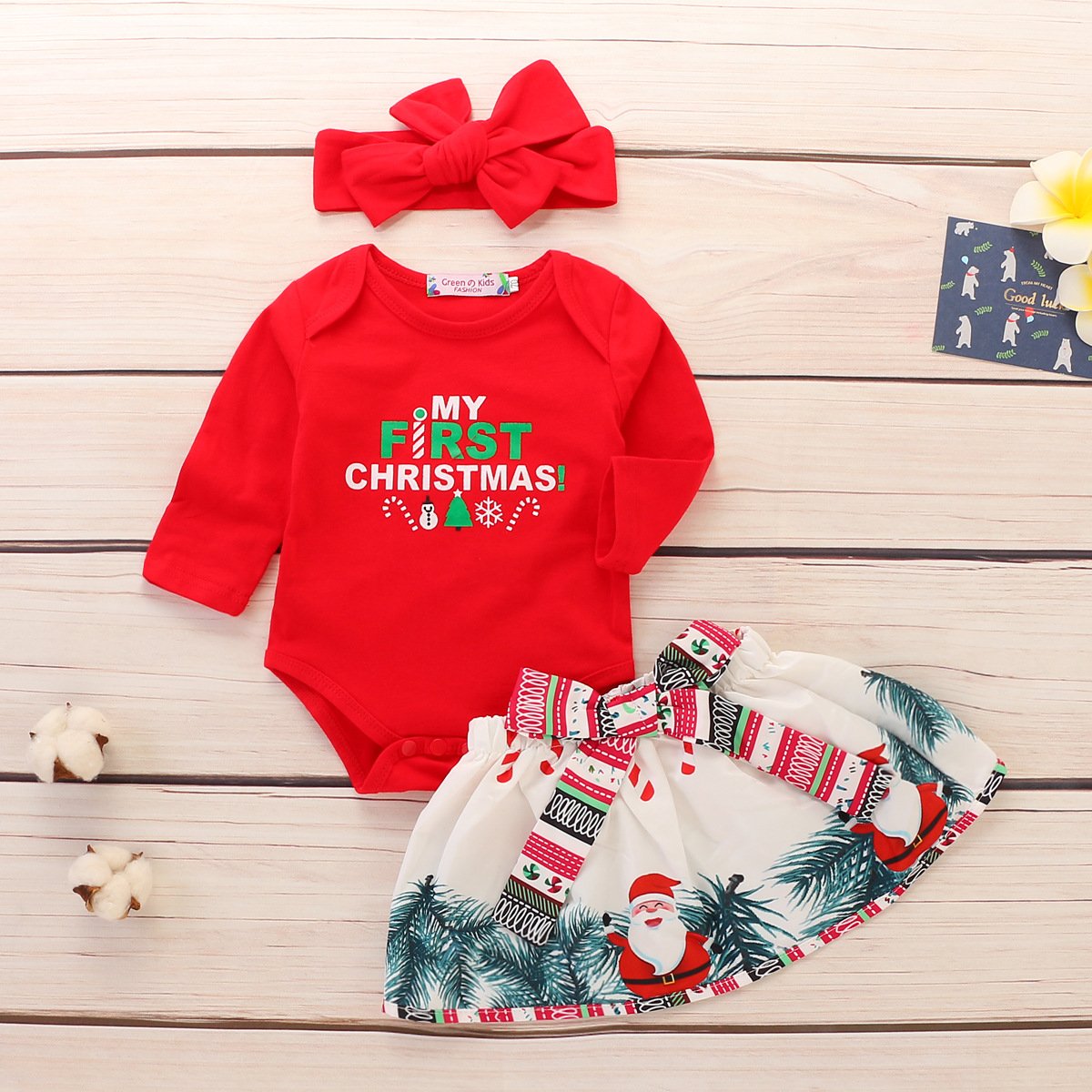 Cute Baby Girl Fashion Ins Christmas Suit 3 Pcs Set - MomyMall red / 70cm：3-6months