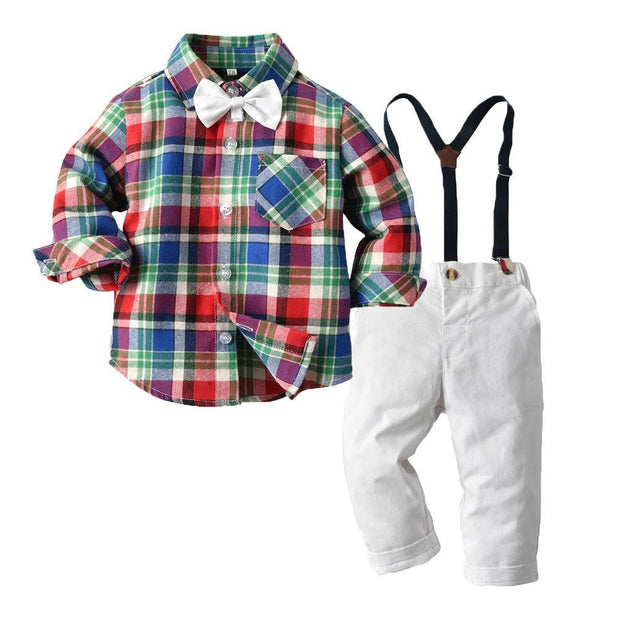 Baby Boy Plaid Suspenders Christmas 2 Pcs Set suits - MomyMall Colorful / 3-6 Months