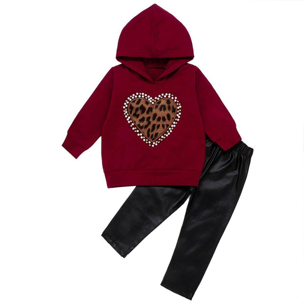 Girl Leopard Embroidered Trend Leather 2 Pcs Outfit Tracksuit - MomyMall