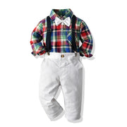 Baby Boy Plaid Suspenders Christmas 2 Pcs Set suits - MomyMall