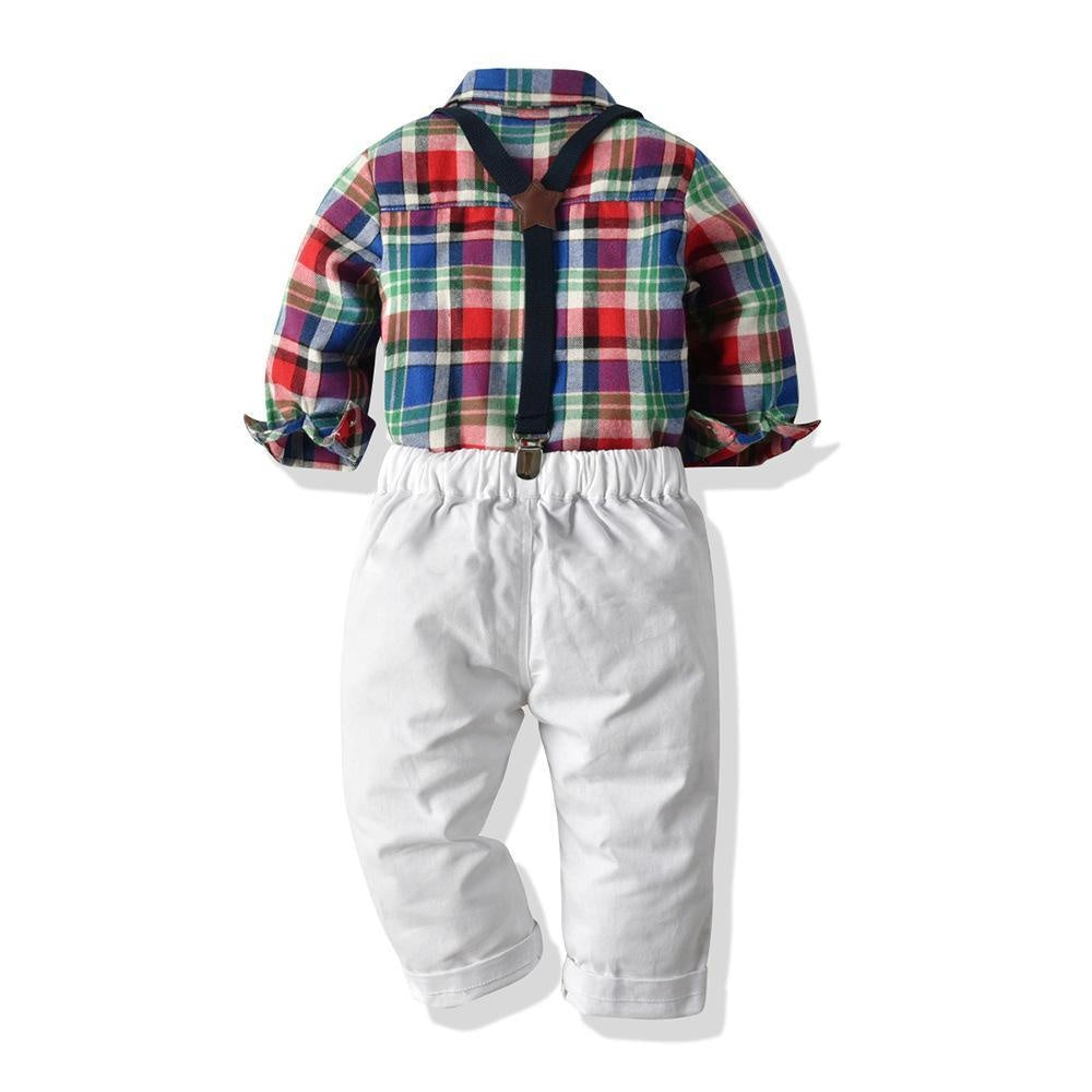 Baby Boy Plaid Suspenders Christmas 2 Pcs Set suits - MomyMall