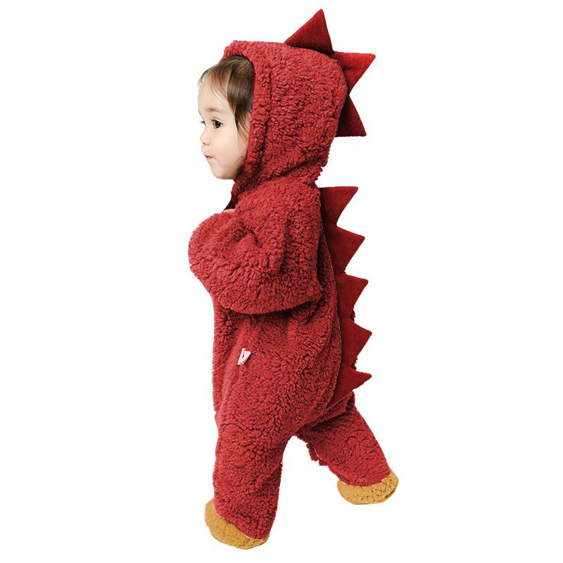 Baby Dinosaur Jumpsuit Thickened Warm Coral Fleece Romper