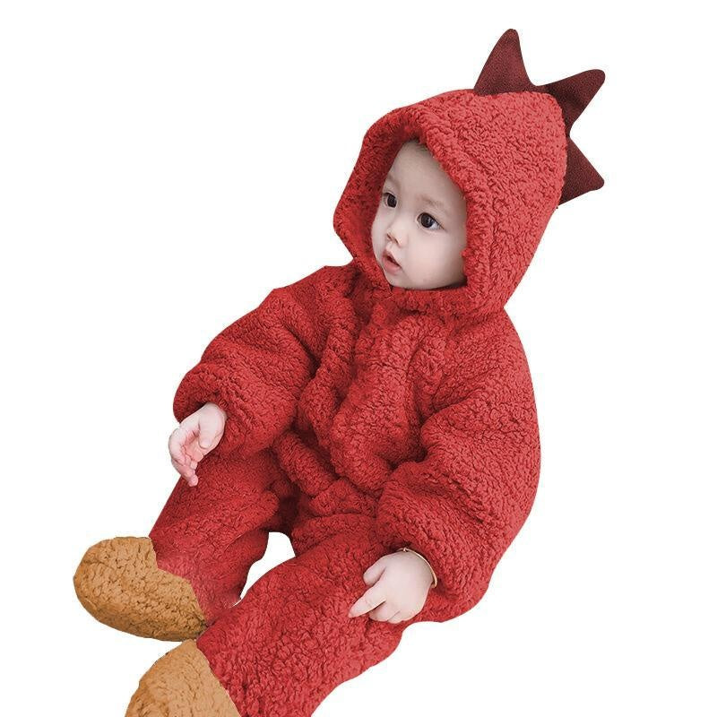 Baby Dinosaur Jumpsuit Thickened Warm Coral Fleece Romper