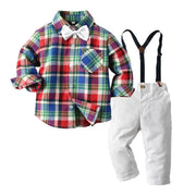 Baby Boy Plaid Suspenders Christmas 2 Pcs Set suits - MomyMall