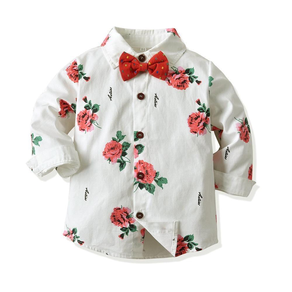 Baby Boy Floral Long Sleeve Suspenders Set 2 Pcs suits