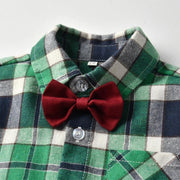 Baby Boy Bow Tie Long Sleeve Plaid Christmas Set 2 Pcs suits