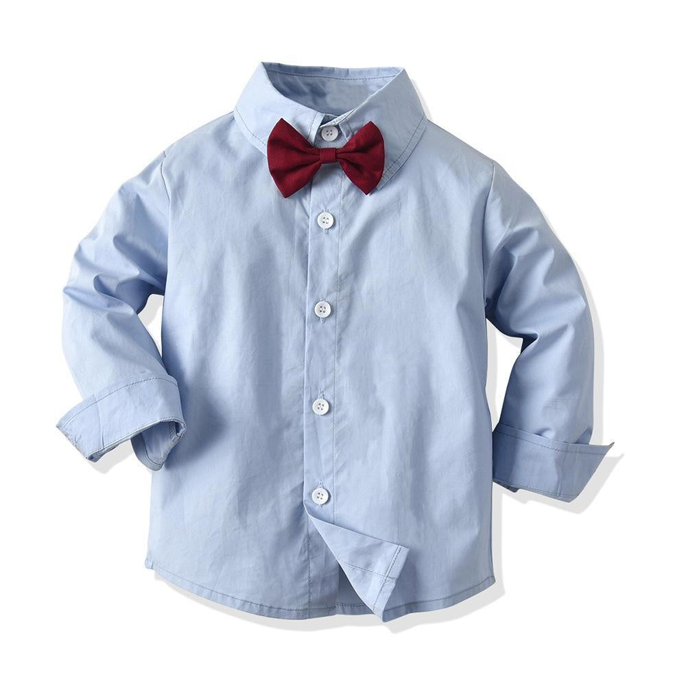 Long-sleeved Blue Bow Tie Baby Boy Formal 2 Pcs Set - MomyMall