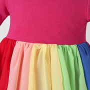 Girl Short Sleeve Rainbow Mesh Rainbow Princess Dresses - MomyMall