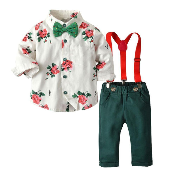 Baby Boy Floral Langarm-Hosenträger-Set, 2-teilige Anzüge