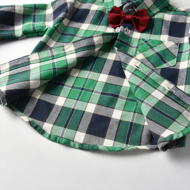 Baby Boy Bow Tie Long Sleeve Plaid Christmas Set 2 Pcs suits