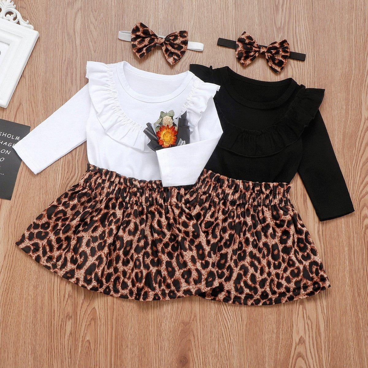 Baby Girl Spring Long Sleeve Ruffle Jumpsuit Leopard Print Outfits 3PCS 0-24M