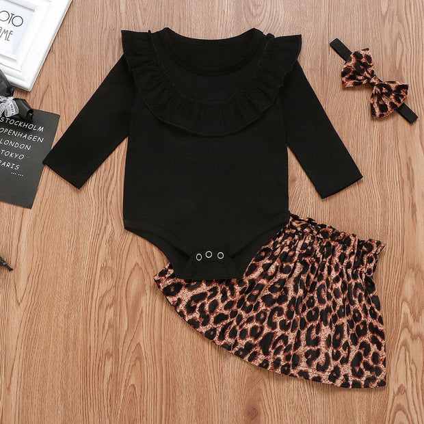 Baby Girl Spring Long Sleeve Ruffle Jumpsuit Leopard Print Outfits 3PCS 0-24M