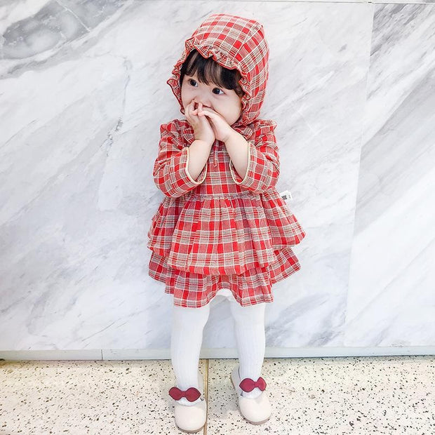 Children Baby Girl Lolita Dress Plaid Style Dress+Hat 2 Pcs - MomyMall