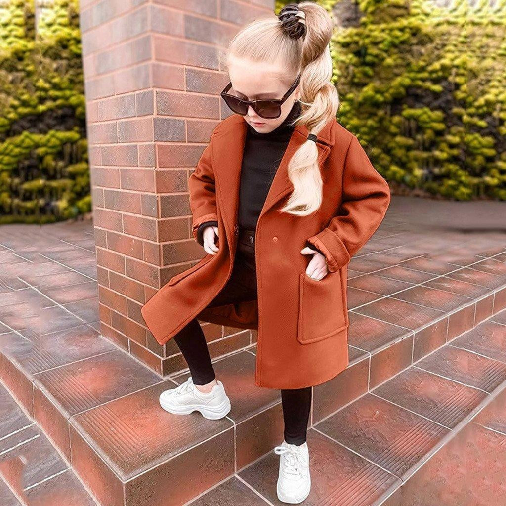 Autumn Khaki Girl Woolen Coats Solid Color Thickened Warm Jackets - MomyMall