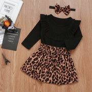 Baby Girl Spring Long Sleeve Ruffle Jumpsuit Leopard Print Outfits 3PCS 0-24M