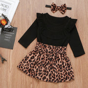 Baby Girl Spring Long Sleeve Ruffle Jumpsuit Leopard Print Outfits 3PCS 0-24M