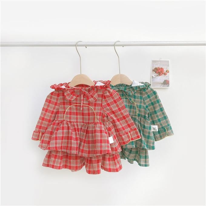 Children Baby Girl Lolita Dress Plaid Style Dress+Hat 2 Pcs - MomyMall