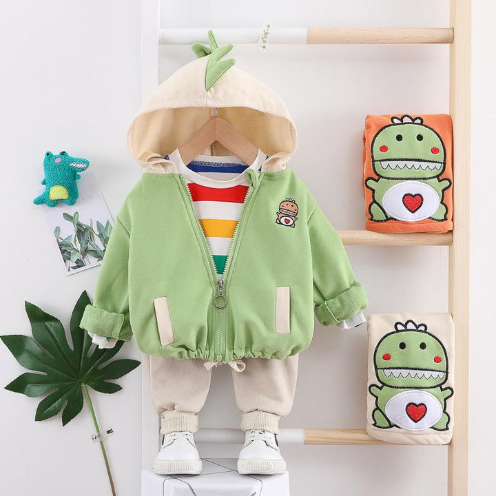 Kids Boy Autumn Dinosaur Jacket+Blouse+Bottoms 3 Pcs Set Suit - MomyMall Light green / 6-12 Months
