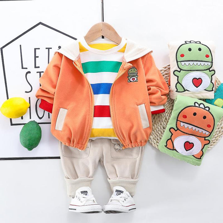 Kids Boy Autumn Dinosaur Jacket+Blouse+Bottoms 3 Pcs Set Suit - MomyMall