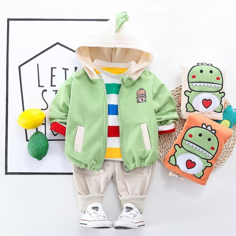 Kids Boy Autumn Dinosaur Jacket+Blouse+Bottoms 3 Pcs Set Suit - MomyMall