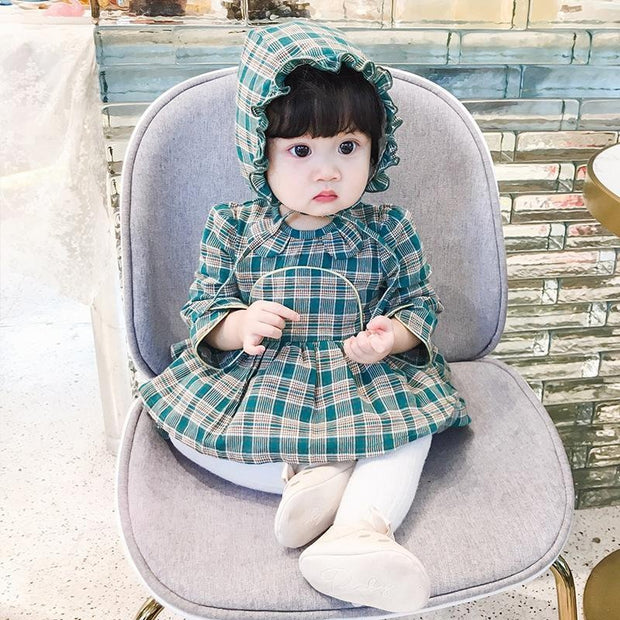 Children Baby Girl Lolita Dress Plaid Style Dress+Hat 2 Pcs - MomyMall