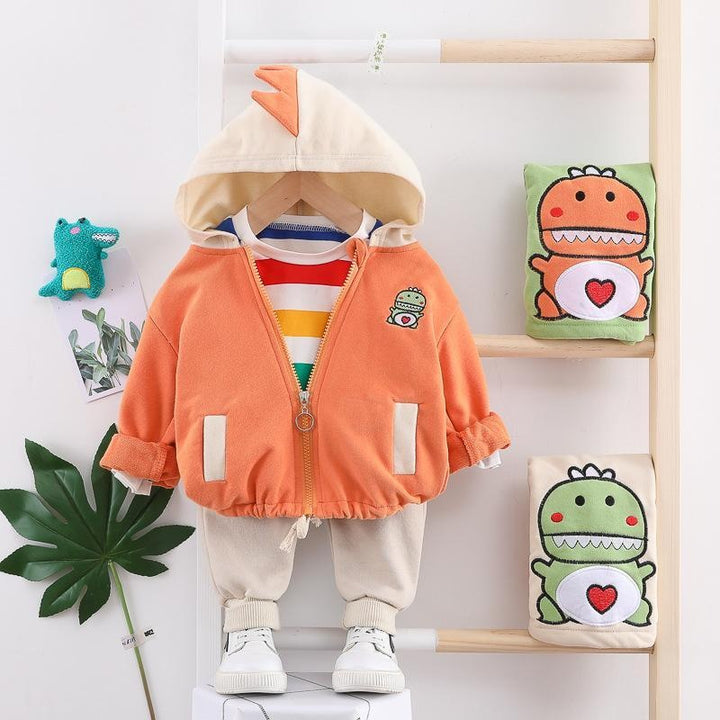 Kids Boy Autumn Dinosaur Jacket+Blouse+Bottoms 3 Pcs Set Suit - MomyMall Orange / 6-12 Months