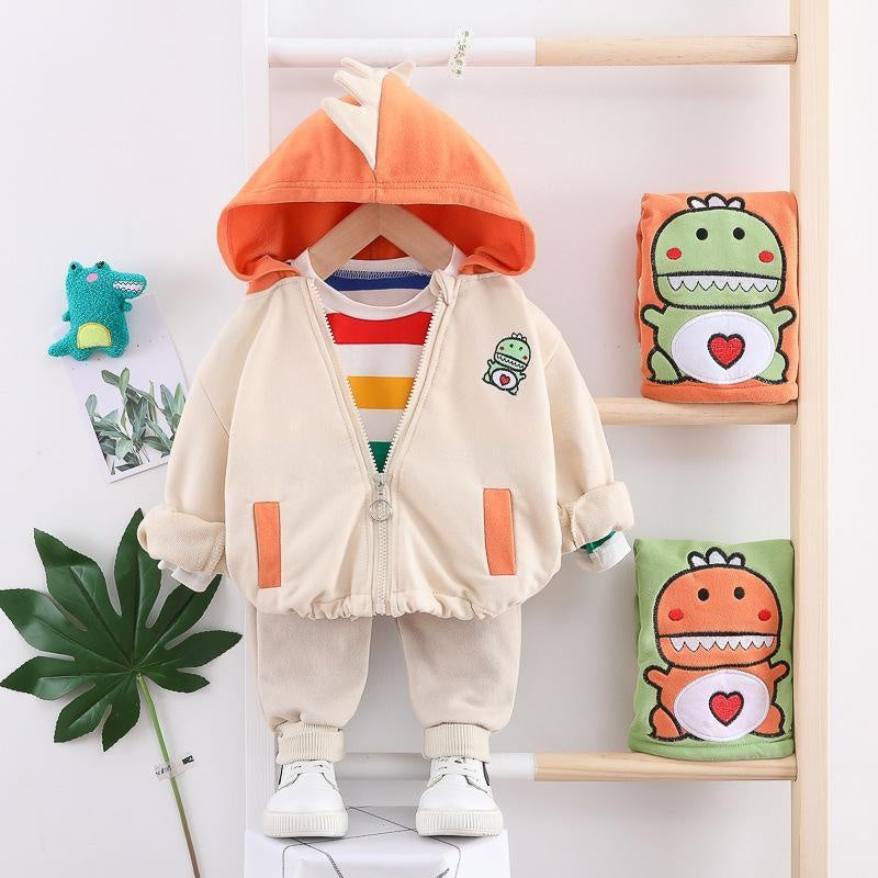 Kids Boy Autumn Dinosaur Jacket+Blouse+Bottoms 3 Pcs Set Suit - MomyMall