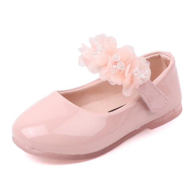 Girl's Pure Color Rhinestone Lace Small Single Shoes - MomyMall