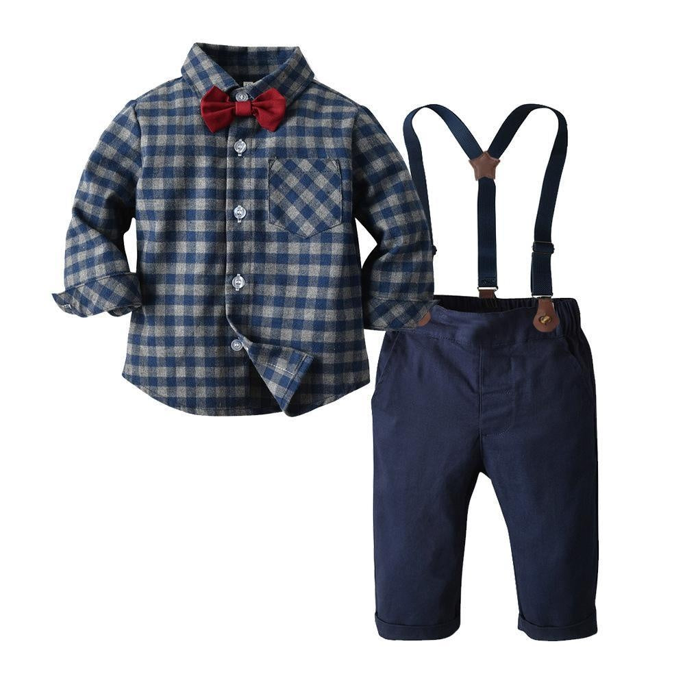 Plaid Suspenders Baby Boy Set 2 Pcs suits