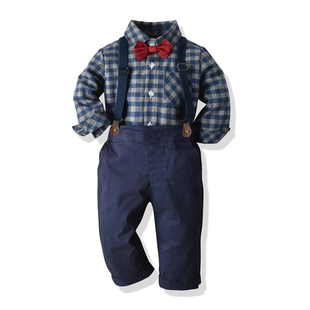 Plaid Suspenders Baby Boy Set 2 Pcs suits