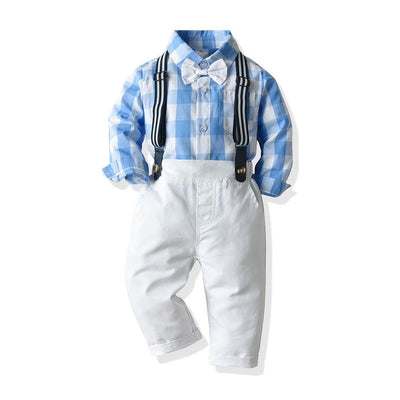 Autumn Cotton Plaid Long Sleeves Baby Boy Set 2 Pcs Formal Christmas Suits - MomyMall