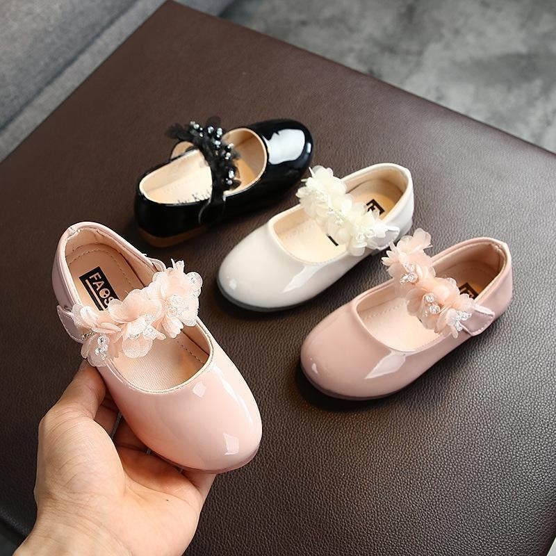 Girl's Pure Color Rhinestone Lace Small Single Shoes - MomyMall