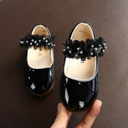 Girl's Pure Color Rhinestone Lace Small Single Shoes - MomyMall Black / US6/EU22/UK5Toddle