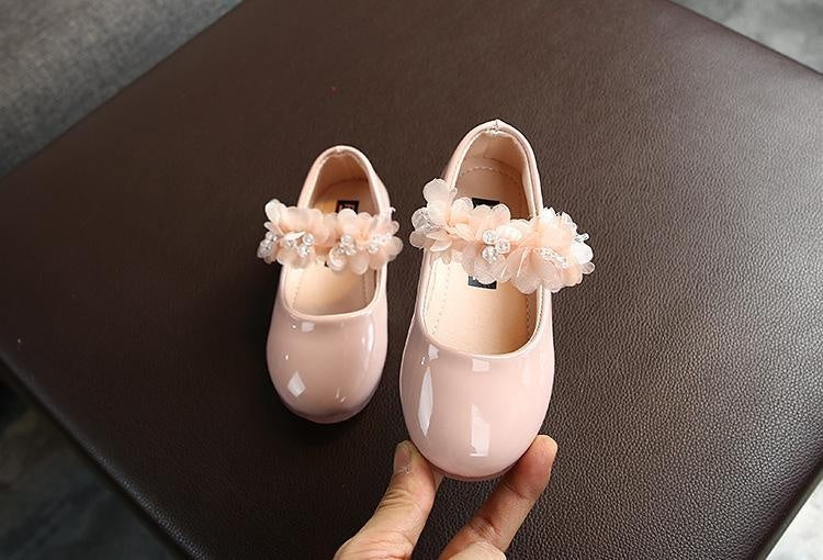 Girl's Pure Color Rhinestone Lace Small Single Shoes - MomyMall