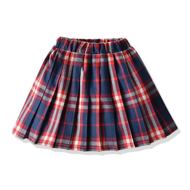 Girl Suit Long-sleeved Bow Tie Plaid Pleated Skirts 2 Pcs - MomyMall