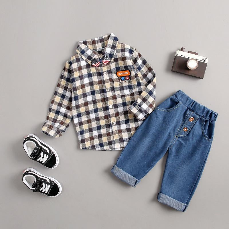 Spring Autumn Boys Korean Version Tide Casual Suits 2 Pcs - MomyMall Brown / 9-12Month