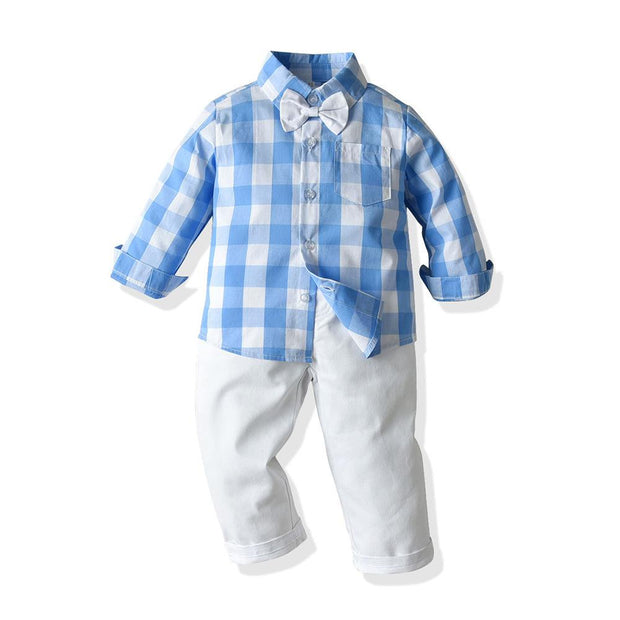 Autumn Cotton Plaid Long Sleeves Baby Boy Set 2 Pcs Formal Christmas Suits - MomyMall