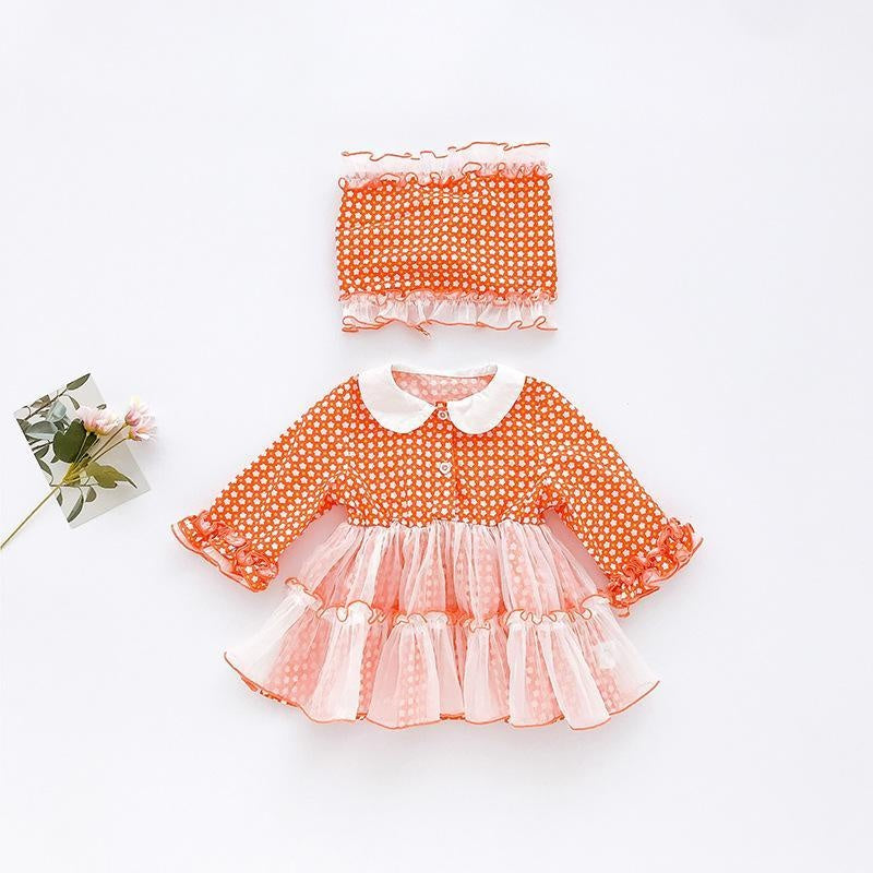 Kids Dress Lolita Little Flower Doll Collar Skirt Sweet Mesh Princess Dress With Hats 2 Pcs - MomyMall