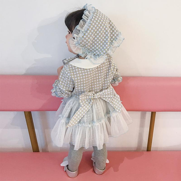 Kids Dress Lolita Little Flower Doll Collar Skirt Sweet Mesh Princess Dress With Hats 2 Pcs - MomyMall
