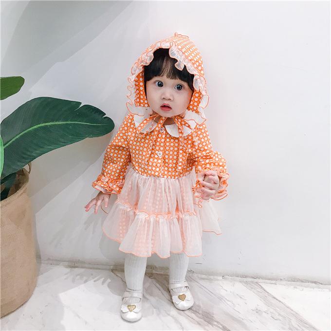 Kids Dress Lolita Little Flower Doll Collar Skirt Sweet Mesh Princess Dress With Hats 2 Pcs - MomyMall