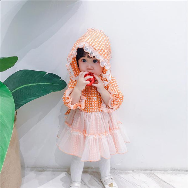 Kids Dress Lolita Little Flower Doll Collar Skirt Sweet Mesh Princess Dress With Hats 2 Pcs - MomyMall
