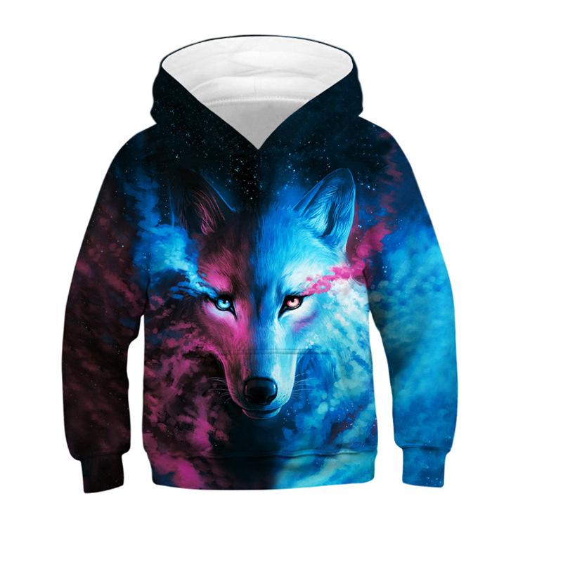 Kapuzenpullover mit 3D-Druck für Kinder und Teenager, Wolfsfigur