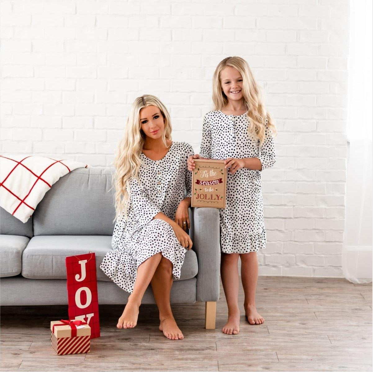 Family Matching Mid-sleeve Pocket Leaf Parent-child Dresses