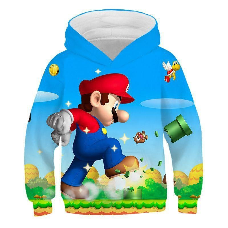 Kid Cartoon Super Mario Game Animation 3D Digital Printing Hoodie - MomyMall Blue 2 / 2-3 Years