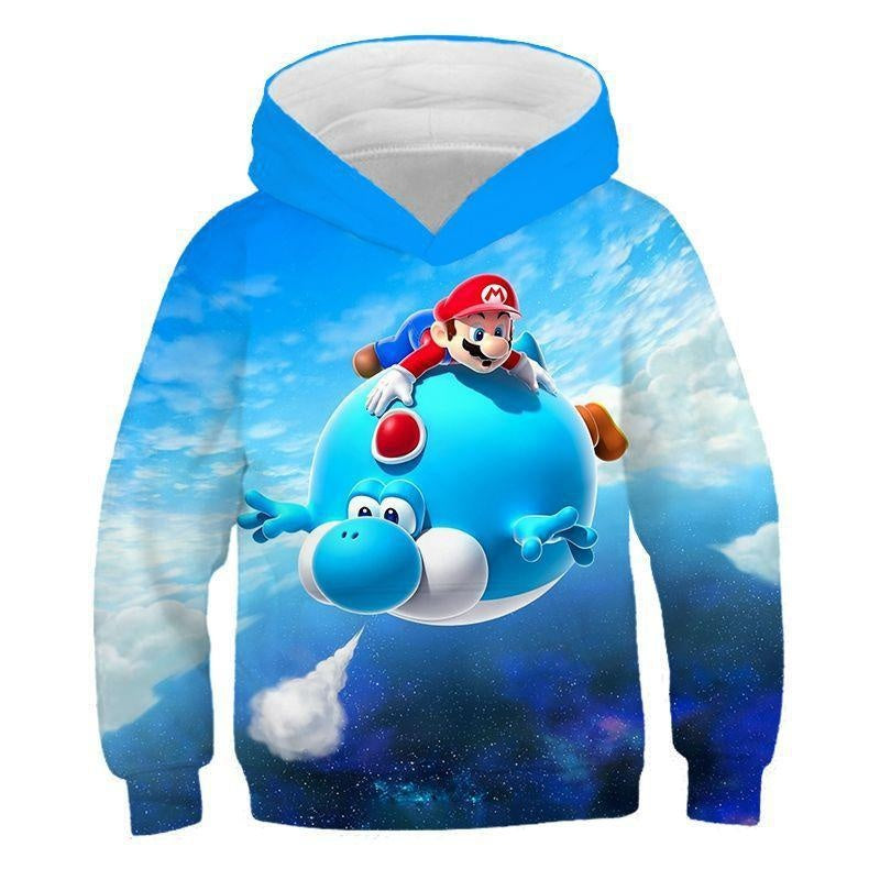 Kid Cartoon Super Mario Game Animation 3D Digital Printing Hoodie - MomyMall Blue / 2-3 Years