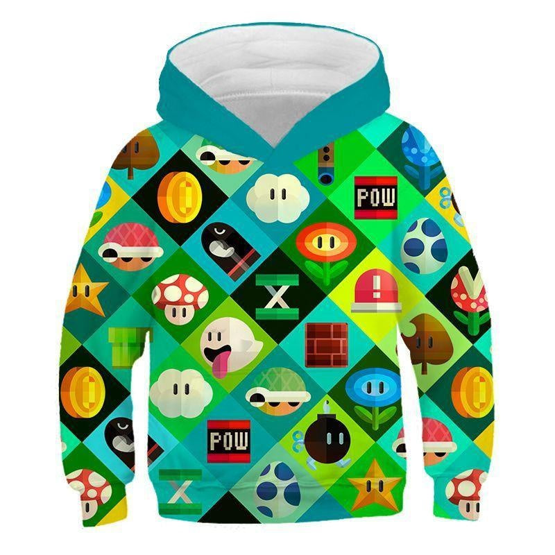 Kid Cartoon Super Mario Game Animation 3D Digital Printing Hoodie - MomyMall Green / 2-3 Years