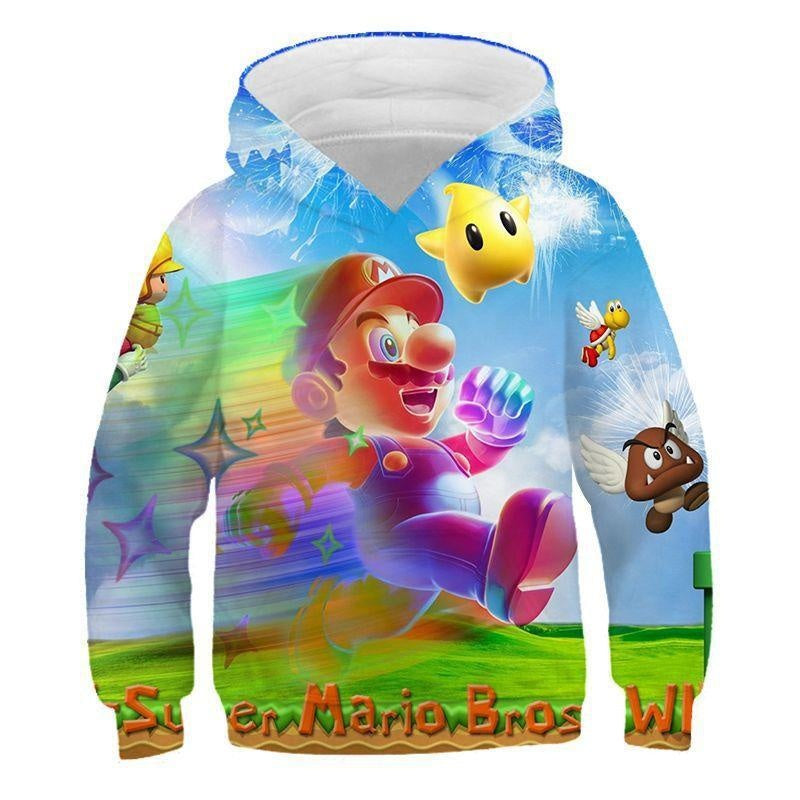 Kid Cartoon Super Mario Game Animation 3D Digital Printing Hoodie - MomyMall Blue 3 / 2-3 Years