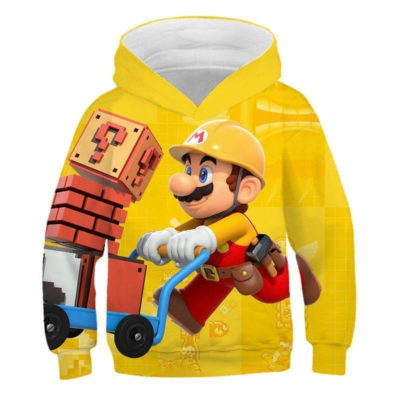 Kid Cartoon Super Mario Game Animation 3D Digital Printing Hoodie - MomyMall Yellow / 2-3 Years