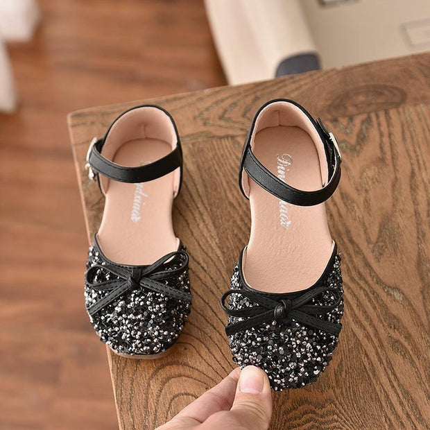Girl Princess Shoes with Soft Soles Sequined High Heels Show Shoes - MomyMall Black / US8/EU24/UK7Toddle