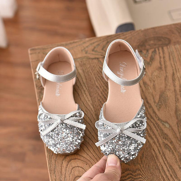 Girl Princess Shoes with Soft Soles Sequined High Heels Show Shoes - MomyMall Silver / US8/EU24/UK7Toddle